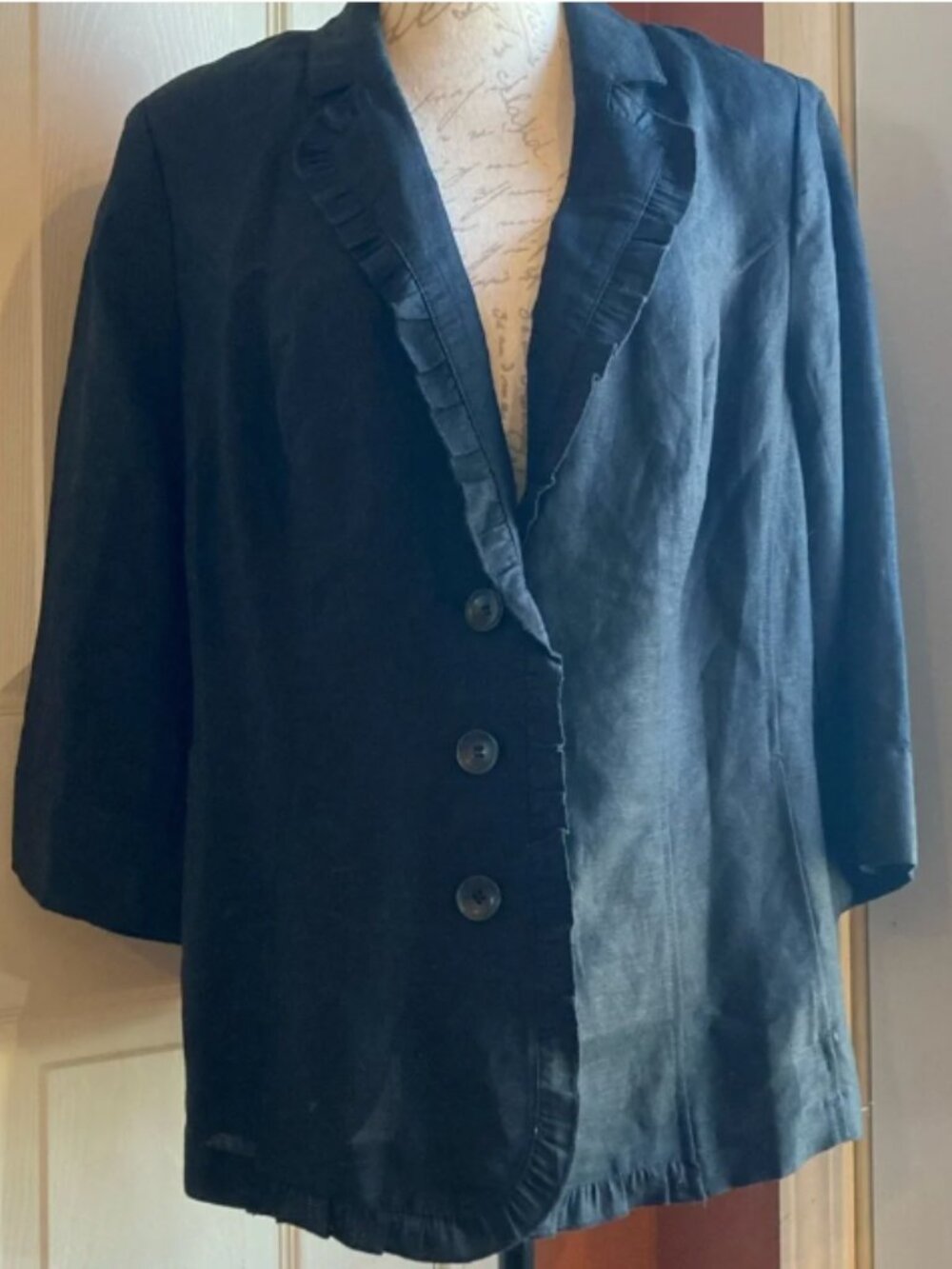 Lane Bryant Ruffle Detail Tie Back Button Down 3/4 Sleeve Jacket Lightweight - Picture 2 of 4
